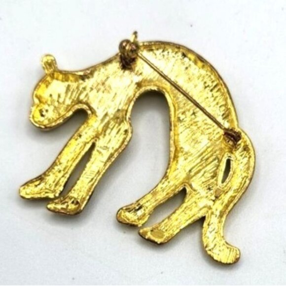 Gold Tone Enamel Leopard Brooch - Vintage - Picture 2 of 2